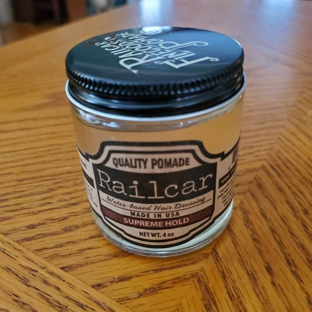 NEW Railcar Pomade Supreme Hold Sealed Made in USA Glass Jar 4 oz Firm Med Shine